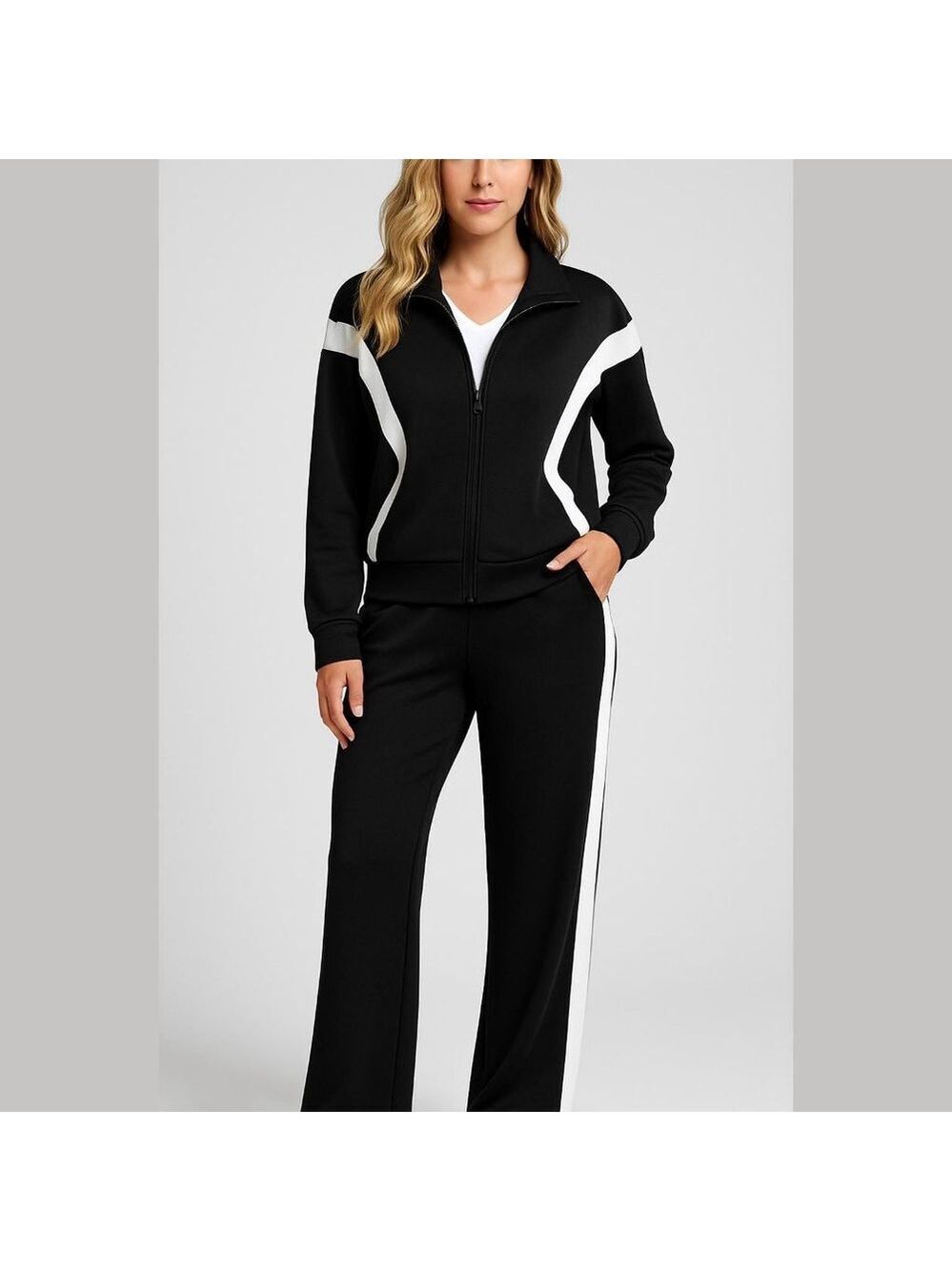 Women's ANRABESS NWT Black & White Track Pants & Joggers Set, Size L